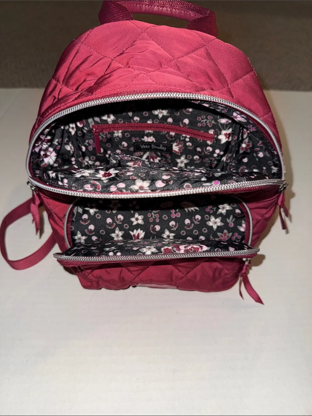 Vera Bradley Quilted Mini Backpack in Raspberry